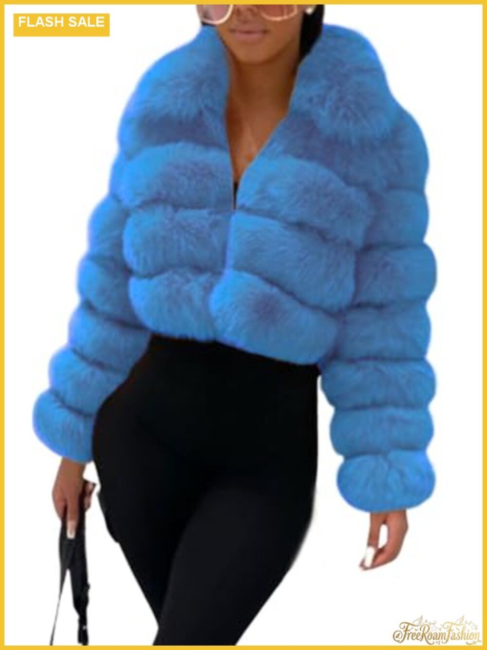 Faux Fur Cropped Puffer Jacket Zip Up Winter Warm Fuzzy Coat